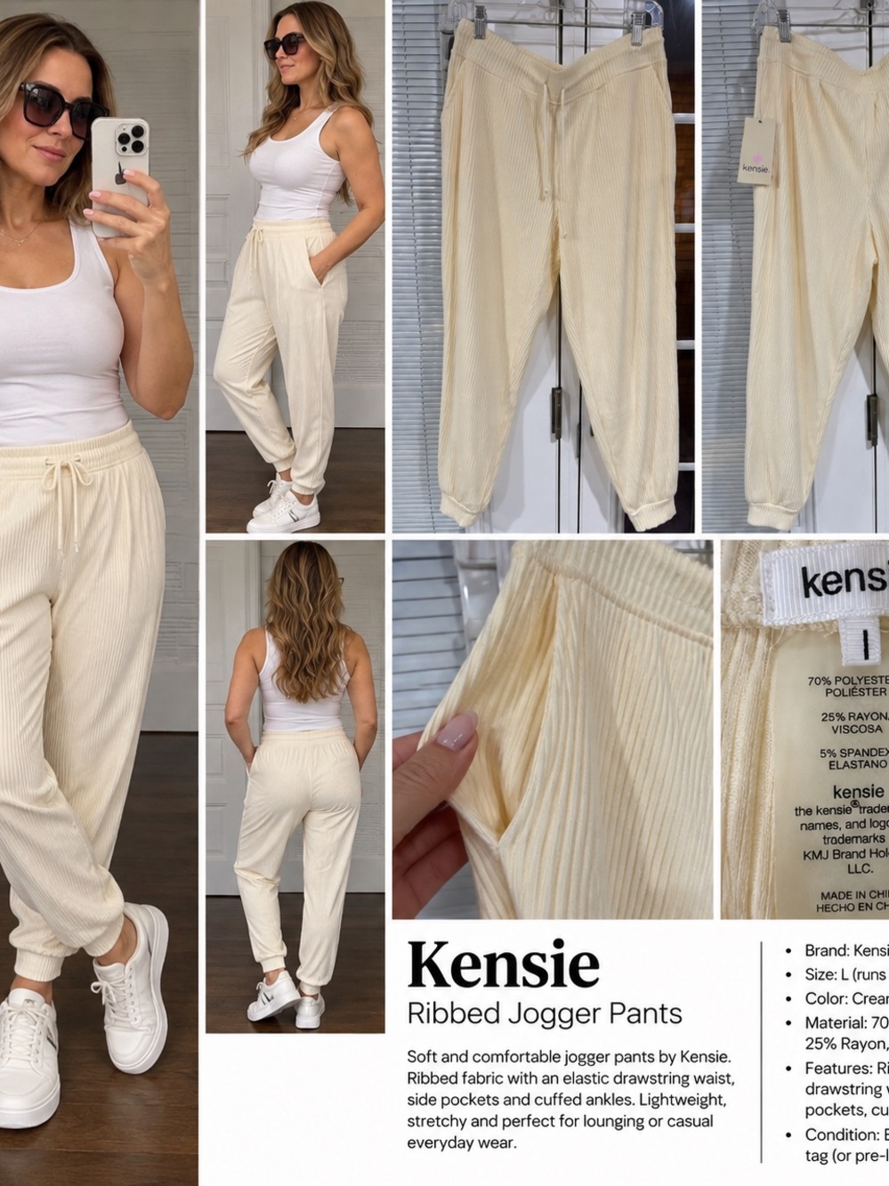 Kensie Cream Ribbed Jogger Pants
80